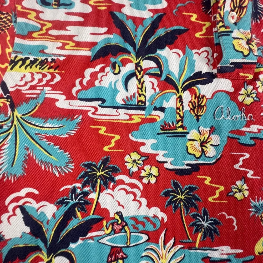 Polo Ralph Lauren Polo Shirt Mens XXL Red Aloha Tropical Hawaiian‎ Classic Fit